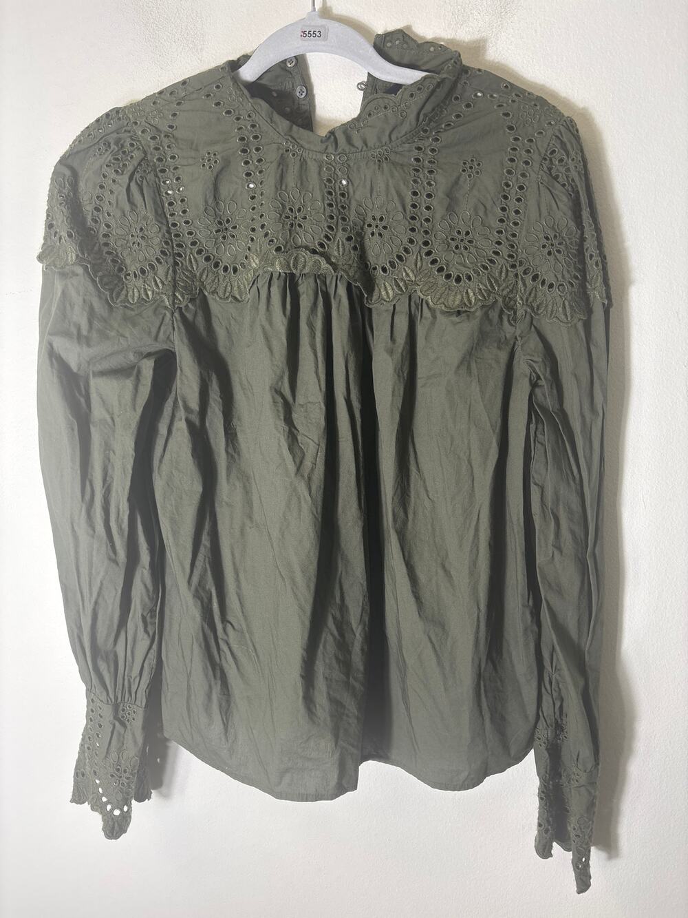 Gap Green Eyelet Long Sleeve cotton Top Sz S